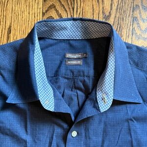 J. McLaughlin Blue Casual Button Down Shirt with Contrast Collar size M